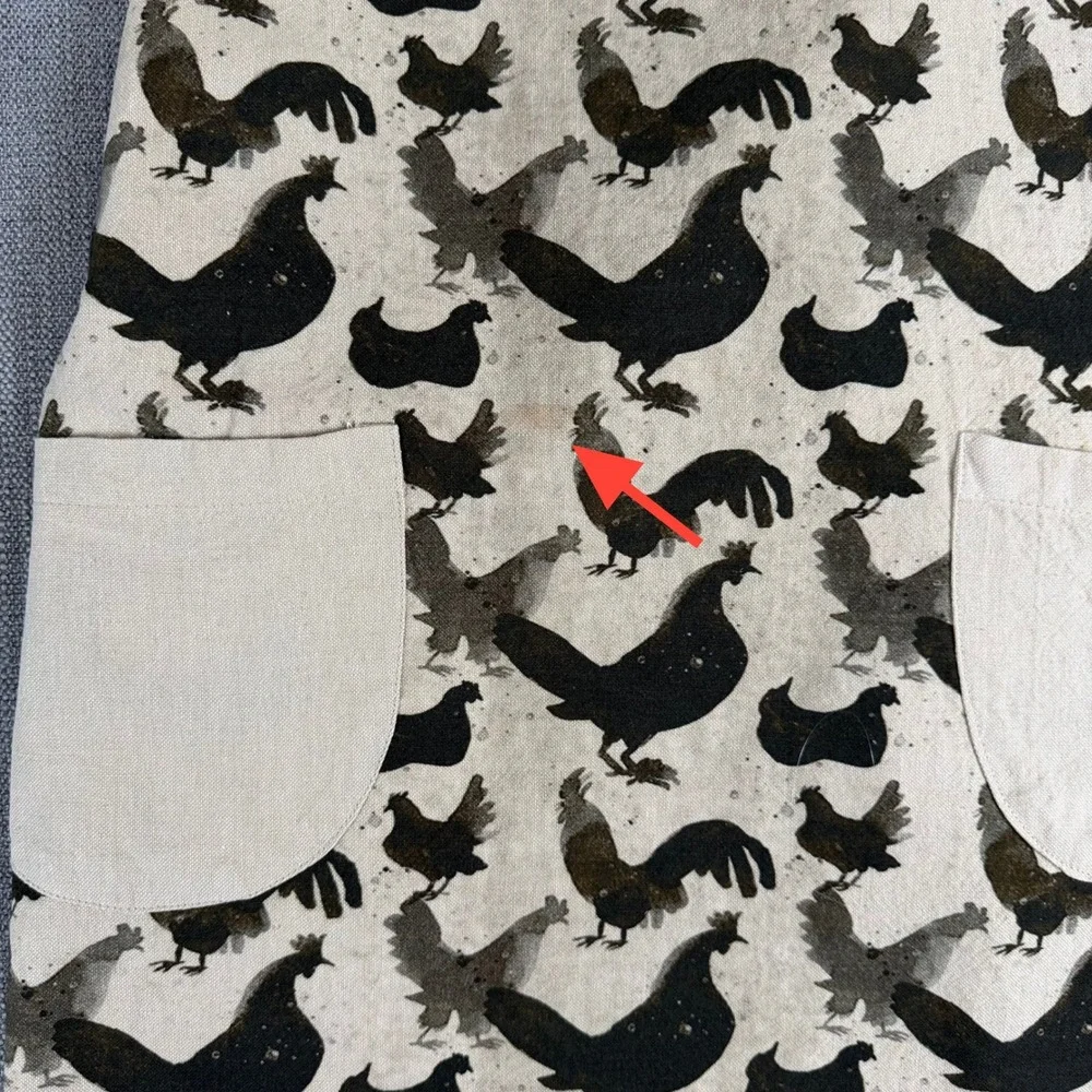 Creative Co-op Cotton Chicken Print Cross Back Pinafore Apron Beige Black